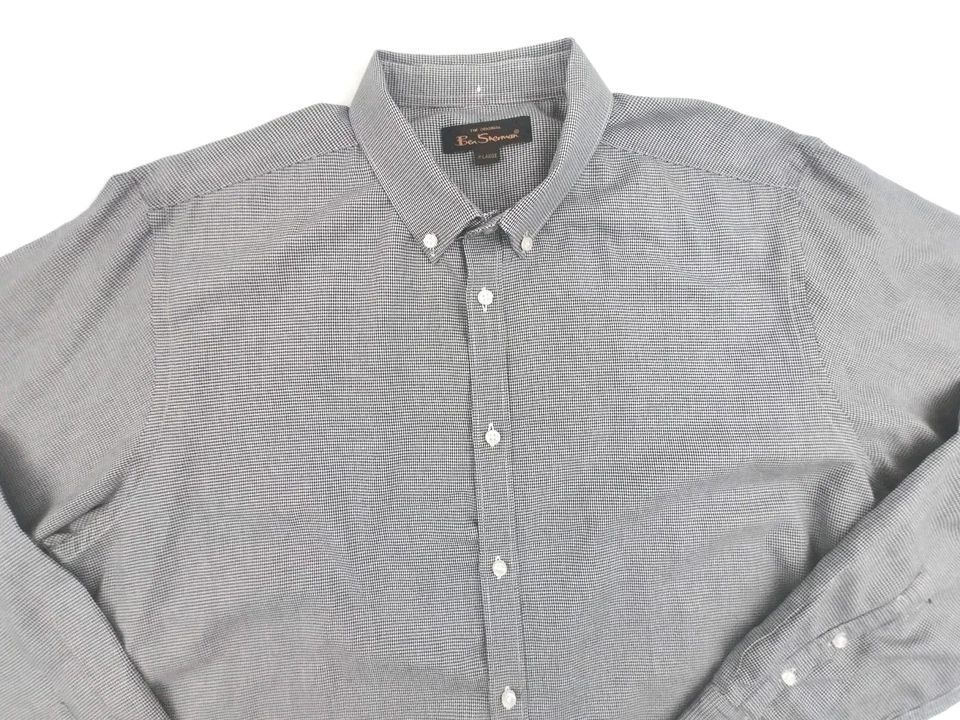 Camisa informal Ben Sherman para hombre XL manga larga pata de gallo blanca negra  Foto 3 de 4