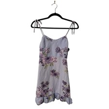 Forever21 Tie Strapped Blue & Purple Linen/Rayon Floral Mini Dress Size Medium