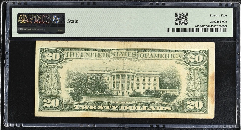 1969C TWENTY DOLLAR BILL $20 PMG 25 EPQ GRADED New York FR#2070-B  - Image 2 of 2