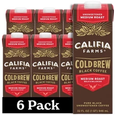 Califia Farms - Pure Black Medium Roast Cold Brew Coffee, 32 Oz (Pack of 6),... 