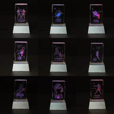 3D crystal glass block laser engraving zodiac horoscope motifs decoration gift