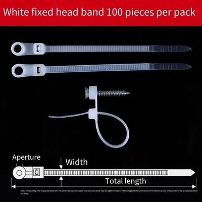 100PCS Self Locking Nylon Cable Ties with Screw Hole Mount Loop Wrap Bundle