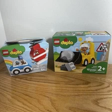 Lot Of 2 LEGO DUPLO Fire Helicopter & Police Car (10957) & Bulldozer (10930) NEW