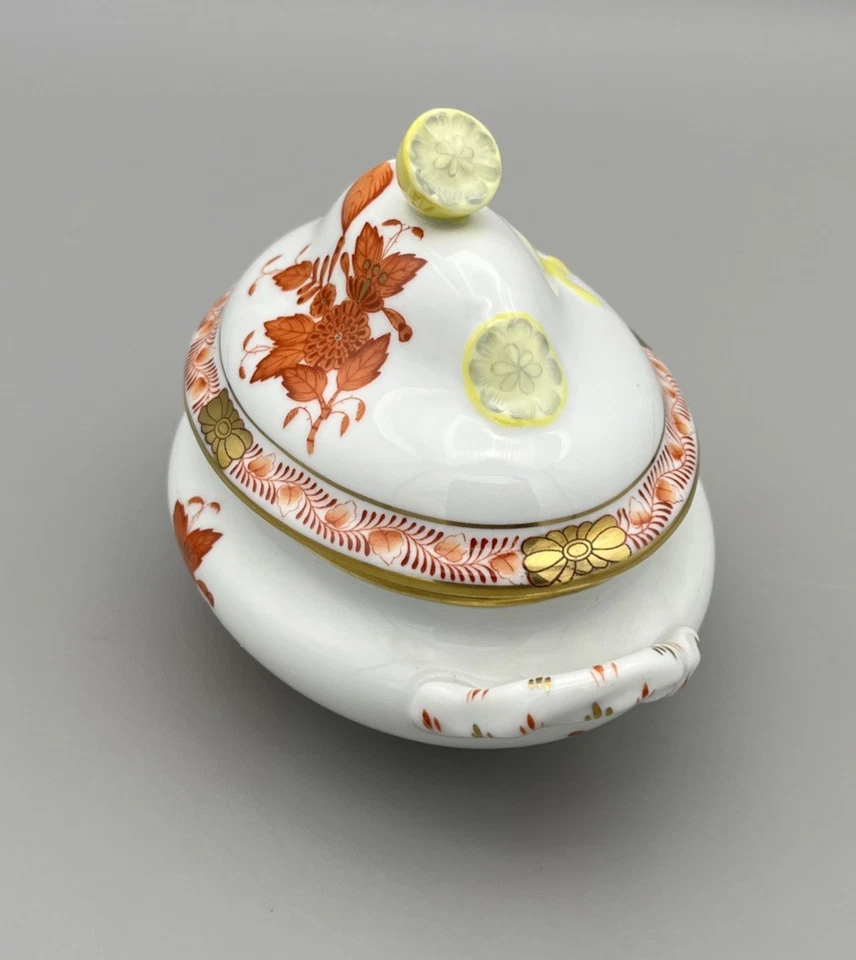Herend Hungary Chinese Bouquet Rust AOG 6017 Covered Sugar Bowl Lemon Finial - image 3 of 4