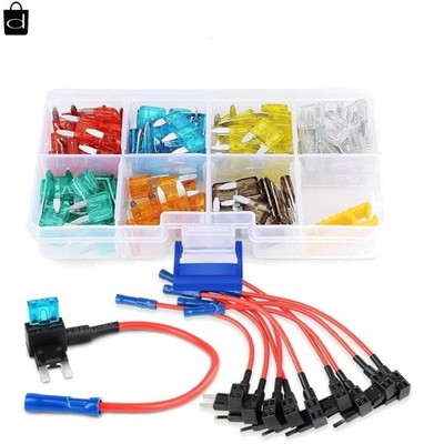 10 Pack 12V Fuse Tap Adapter with 120 Mini Blade Fuses for Total Vehicle Safety