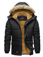 TACVASEN Winter Fleece Jackets Mens Thermal Warm Hooded Black Medium - H