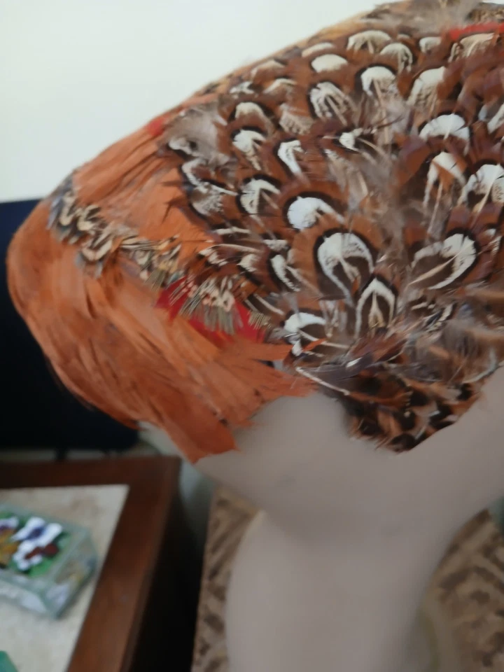 De Colección Sombrero de Pluma de Faisán para Mujer Años 50 Redondo Multicolor Boho Mediados de Siglo Foto 4 de 4
