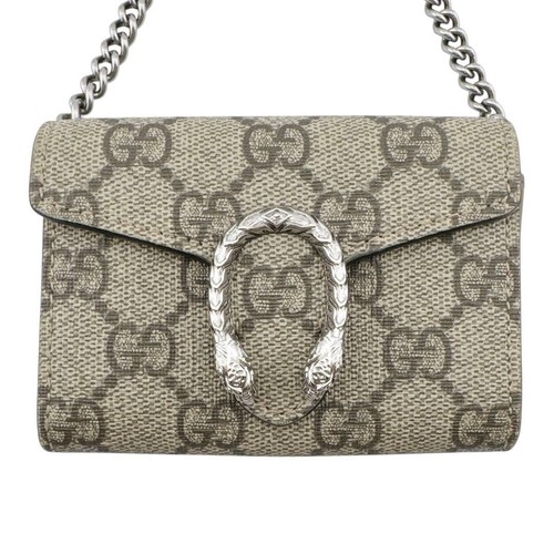 GUCCI GG Supreme Canvas Chain Wallet Coin Purse Card Case 574930 Excellent