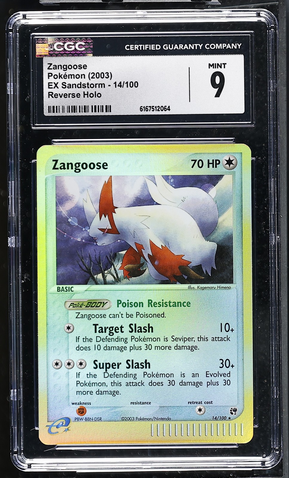 CGC 9 MINT Zangoose 14/100 EX Sandstorm Reverse Holo Pokemon Card