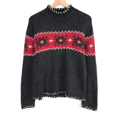 VTG Nomadic Traders Silk Angora Blend Snowflake Fair Isle Sweater Women's M Mock