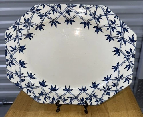 Vintage Royal Staffordshire J G Meakin Blue Trellis Platter 12x9.75"