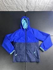 All in Motion Jacket Youth Medium 8/10 Blue Hooded Windbreaker Lightweight