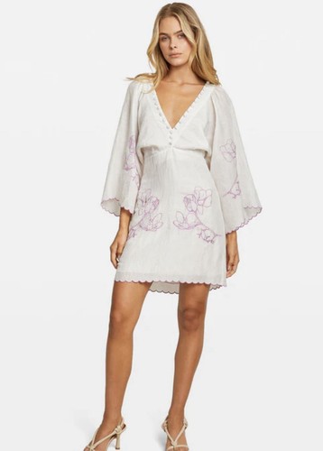 Joslin Isadora Dress Size 8AU 4 S Silk Linen Embroidery Mini Limited Edition