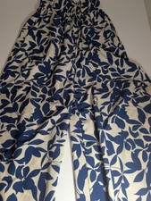 Women's Wide-Leg Blue White Pants Boho Elastic Drawstring Beachy Flowy Cruise S