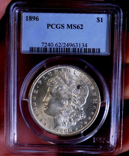 MORGAN SILVER DOLLAR 1896 PCGS MS 62 NICE OLDER HOLDER 90% DOLLAR