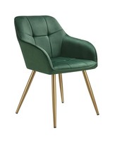 Dark Green Velvet Dining Chair Gold Legs Quilted Backrest TecTake Luxury