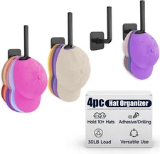 Lydia's Deal 4 Pack Hat Rack for Wall - Organizer Baseball Caps Black 