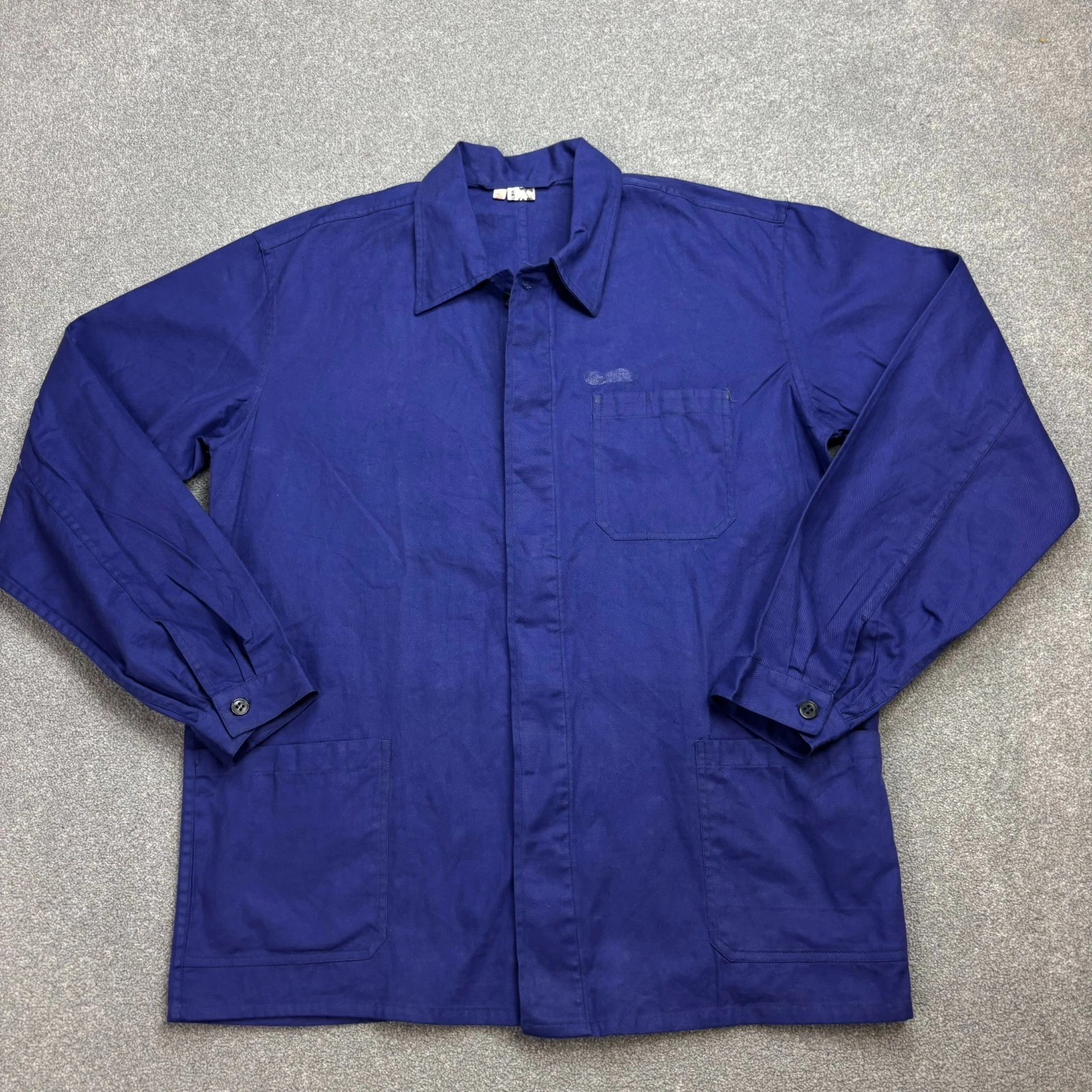 Giacca francese adulto blu medio vintage abbigliamento da lavoro tela utility...