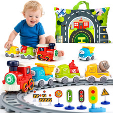 Electric Train Set for Toddlers Kids with Steam Spray Light Music Magnetic Car