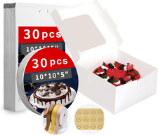 White 10X10X5 Inches Cake Box with Cake Boards 60Pcs, 30Pcs Boxes and 30Pcs Boa