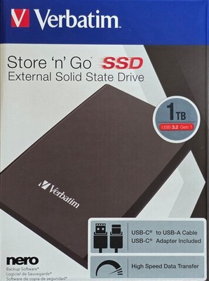 1TB Verbatim Store  n  Go SSD - portable externe SSD USB3.2 Gen1 (USB-C, USB-A)