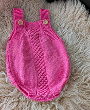 Hand  Knitted Baby Girls Romper. Pink. 3-6mths. £5.00