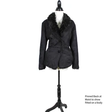 Vintage Y2K Plus Size 1X Black Shag Penny Lane Coat Faux Suede Goth Rocker