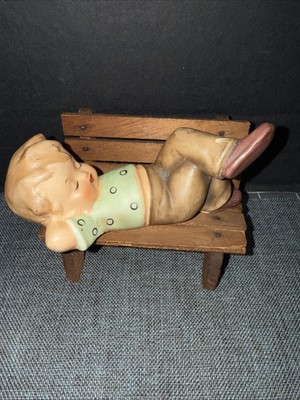 Rare Japan Boy Napping On Park Bench Figurine 