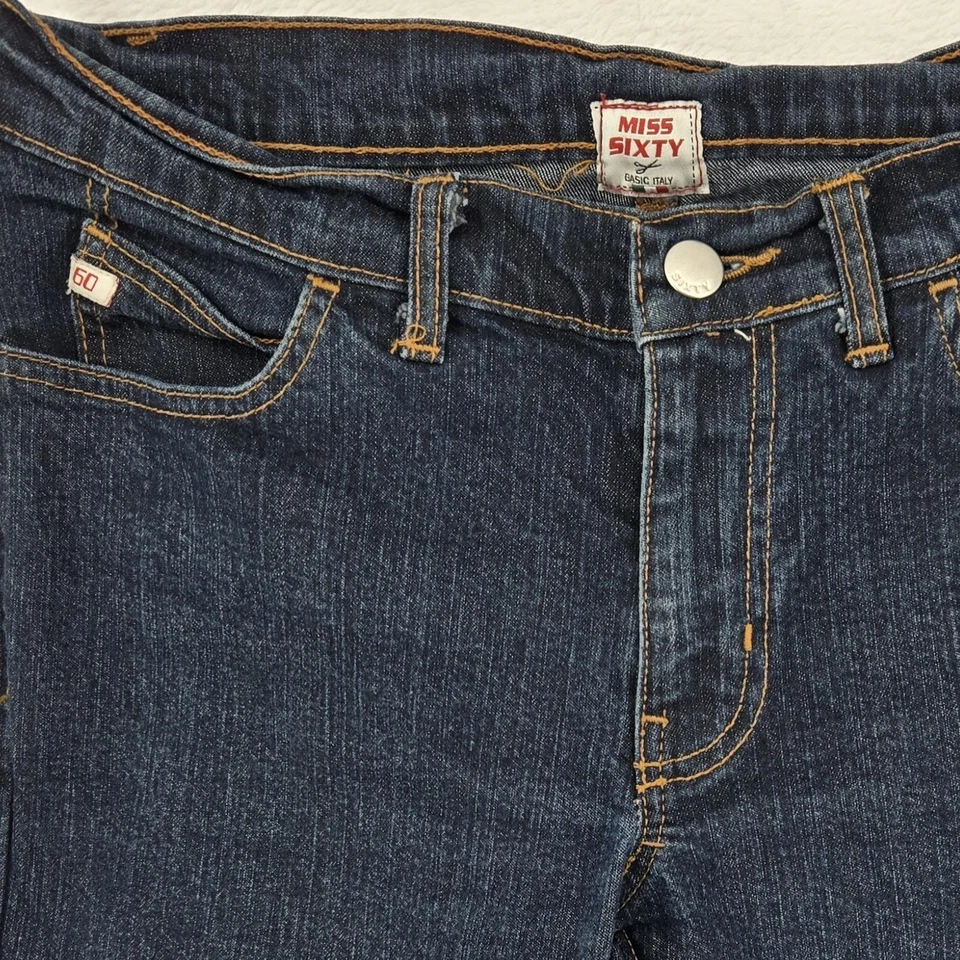 Pantalones de mezclilla Miss Sixty para mujer 27 azul bootcut elástico hechos en Italia tiro bajo Foto 2 de 4