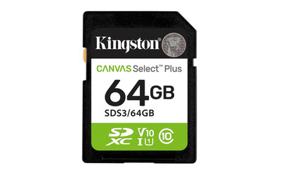 Kingston 64GB Canvas Select plus SD Card up to 100Mb/S Class 10, UHS-I, U1, V10