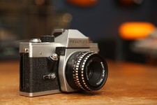 Praktica LTL Silver 35mm SLR Film Camera with Meyer Optik 2.8 50mm Lens and case