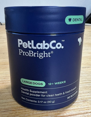 PetLab Co ProBright Dental Powder - Large Dogs Breath Freshener 30 Scoops 3.17oz