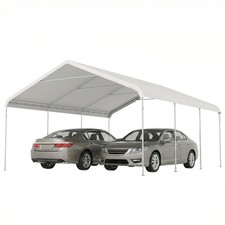 Outsunny Garage Portatile 5x6 m, Carport Esterni Acciaio Galvanizzato, Crema