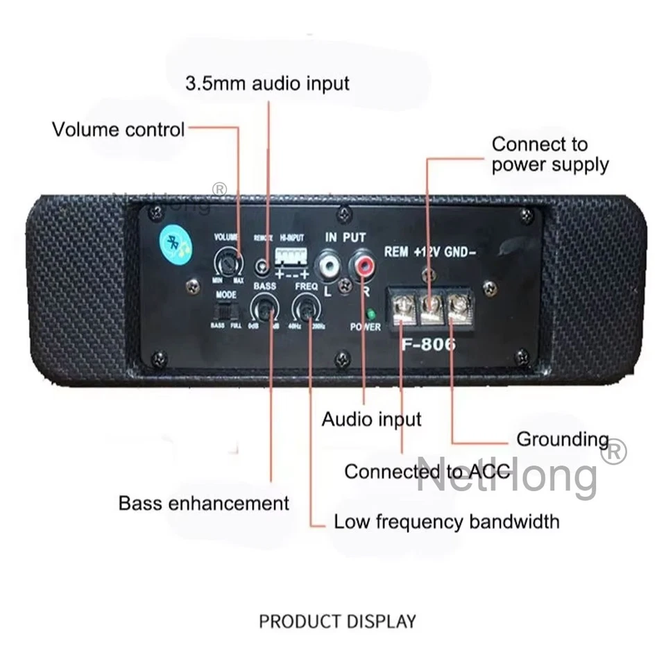 8'' Ultra Thin Car Under Seat Active Subwoofer Bass Box with Amplifier + Cable Kit - Image 3 of 4