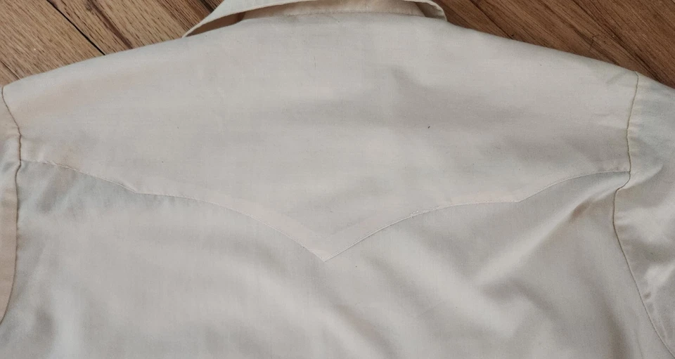 VTG 70s MUSTANG WESTERN PEARL SNAP SHIRT SLEEVE PALE YELLOW/CREAM 14 1/2 - 33 - Image 3 of 4