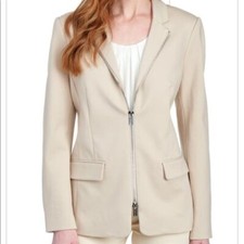 T TAHARI Light Wood Zipper LOGO Suit Jacket Blazer Stretchy MSRP 178