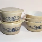 Vintage PYREX Homestead 471/472/473 Casserole Blue Speckled Tan 1976-80 Set of 5