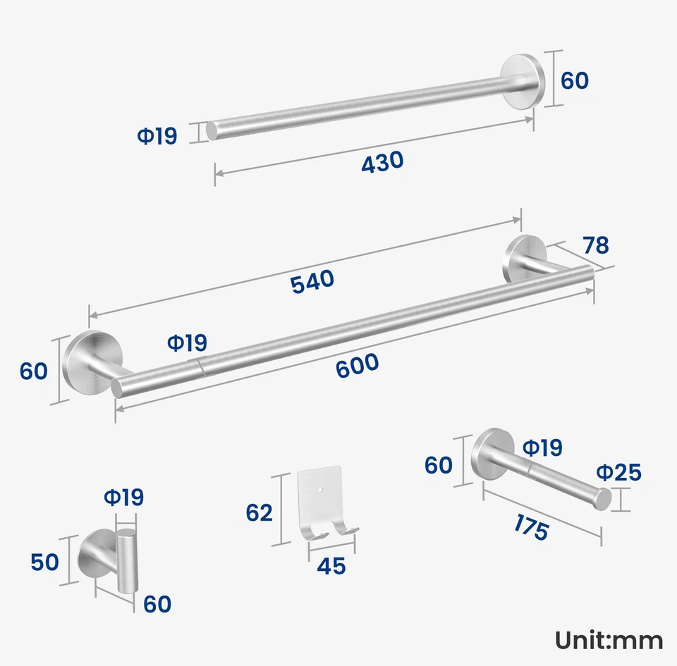 Handtuchhalter Ohne Bohren Set Edelstahl 304 Badezimmer-kit Selbstklebend 7PCS  - Bild 3 von 4