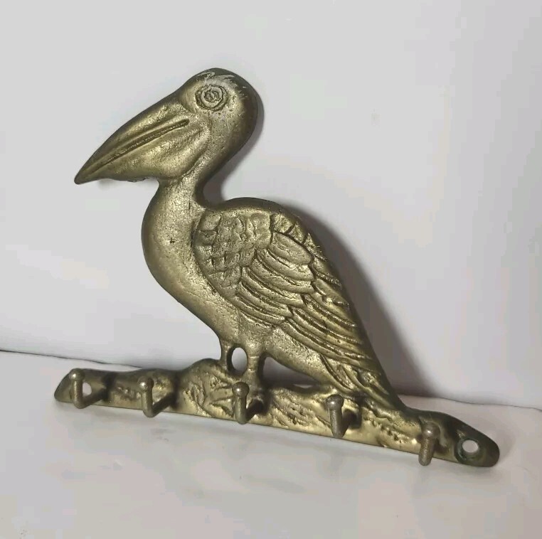 Vintage Brass Pelican Key Hooks/Holder, Boho Nautical/Seaside Decor