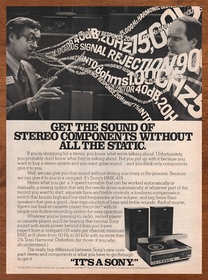 1977 Sony HMK-419 Stereo System Print Ad/Poster Retro Turntable Speakers Art 70s