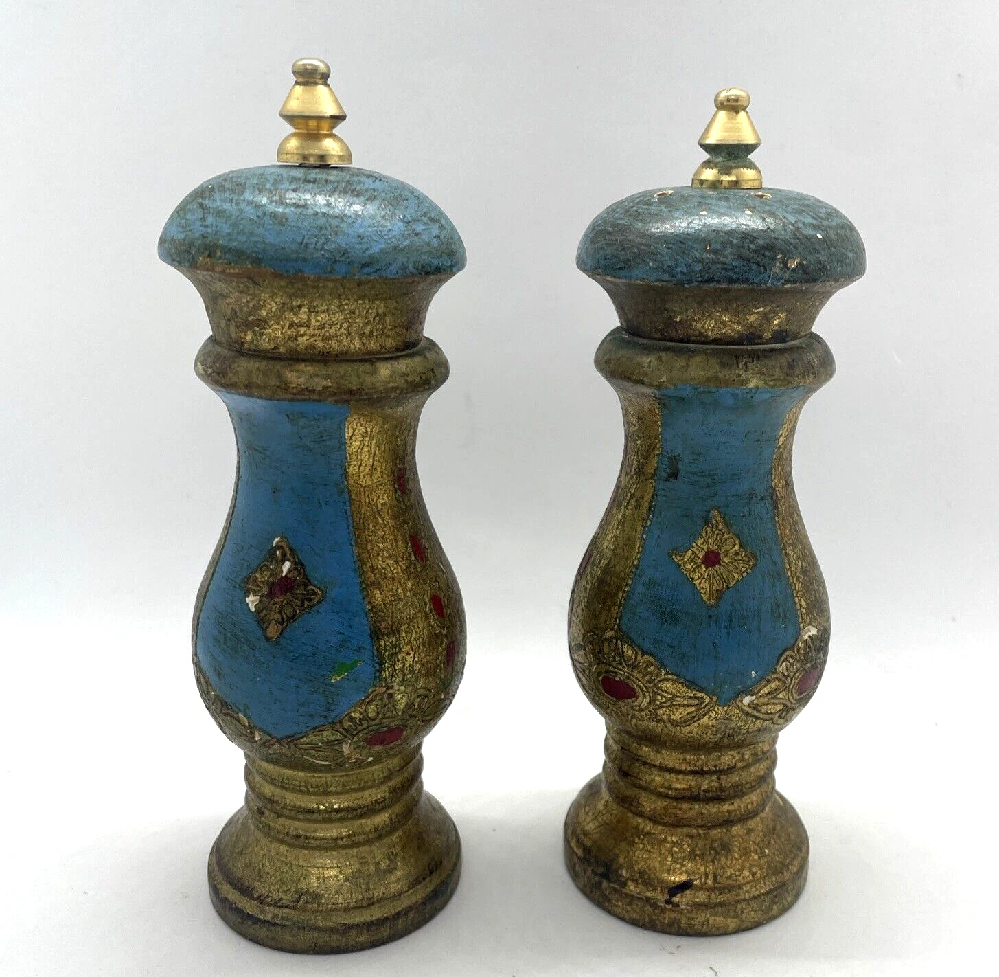 Florentine Salt Shaker Pepper Grinder Blue Gold & Red Acciaio Garantito Italy