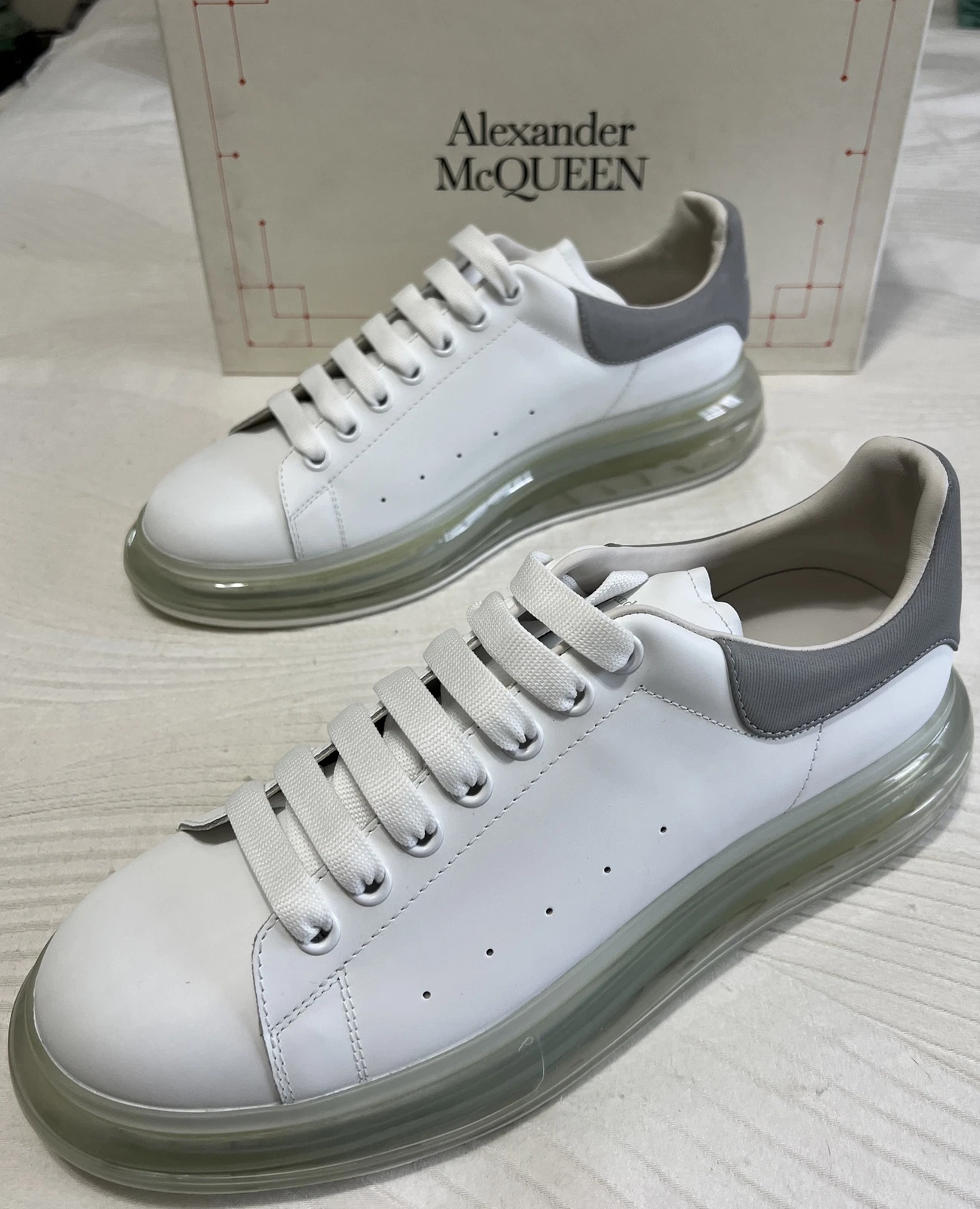 Alexander McQueen — Alexander McQueen Mens Oversized Sneaker White Silver Transparent Sole 45 12 NIB