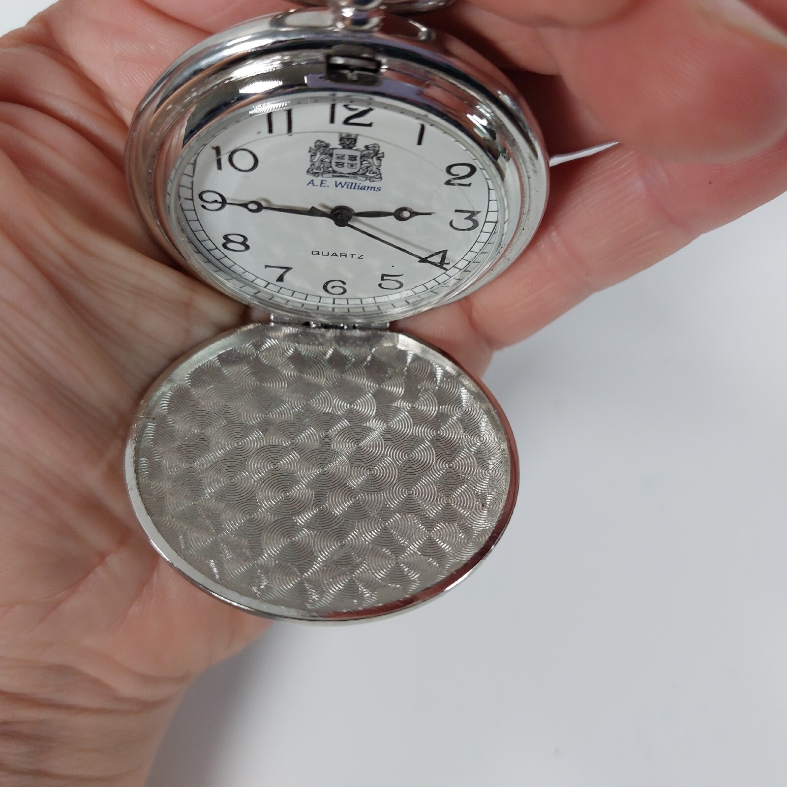 A E Williams Pocket Watch Quartz Pewter Music Design Full Hunter Boxed