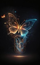 Wandbild: leuchtender schmetterling mit glas auf dunklem hintergrund (200371433)