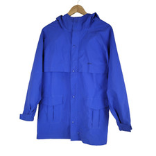 L.L.Bean Kids Waterproof Rain Jacket Hooded PVC Blue size L 14-16 Vintage 90's