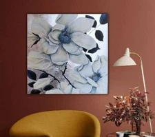 Handmade Canvas Painting Nordic Painting Abstract Flower Painting Silver Leaf