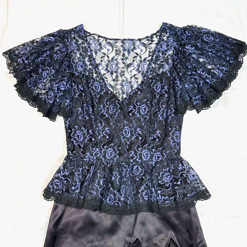 Vestido Falda Lápiz De Colección Gunne Sax Cóctel Para Mujer Talla Med Negro Púrpura Encaje Peplum Foto 2 de 4