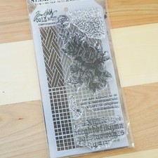 Tim Holtz Stampers Anonymous Stamps/Stencil - Roses, Phrases, Texture THMM119