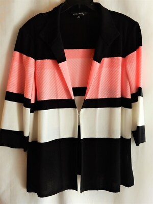 MING WANG BLACK, PINK, & WHITE KNIT JACKET IN SIZE XL