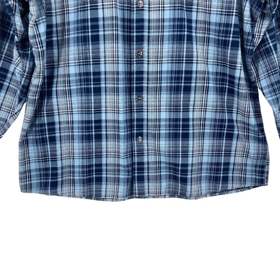 Camisa con botones Bob Timberlake para hombre XL azul a cuadros algodón mangas largas bolsillos Foto 3 de 4